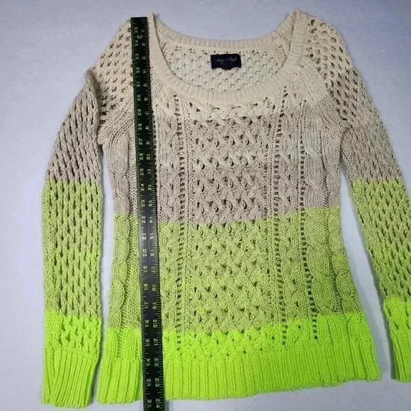 American Eagle AEO Women's Sweater XS Open Weave Ombre Beige Green Soft Pullover - Picture 14 of 16